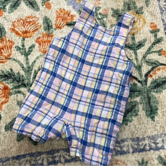 Janie & Jack Baby Overall Romper Pink and Blue Plaid 3-6 months - Picture 5 of 6